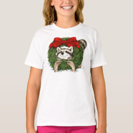 Camiseta Decoración y mapache de la guirnalda del navidad