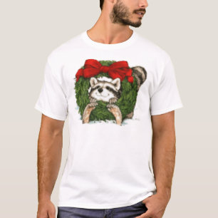 Camiseta Decoración y mapache de la guirnalda del navidad
