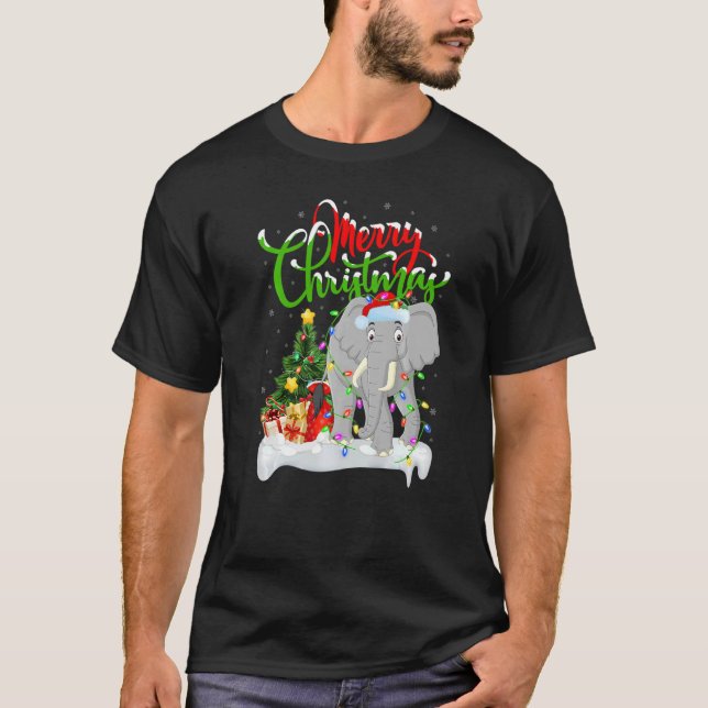 Camiseta Decoraciones de la Navidad del Elefante Santa (Anverso)