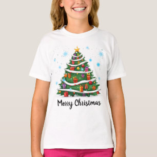 Camiseta Decoraciones de nieve de árbol de navidad presenta