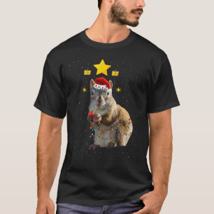 Camiseta Decoraciones navideñas de ardilla Santa Hat Xmas L