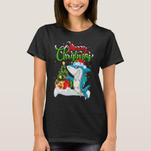 Camiseta Decoraciones navideñas del tiburón azul Santa Blue