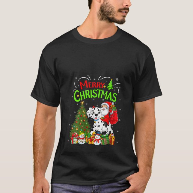 Camiseta Decoraciones navideñas iluminan a perro de Santa R (Anverso)
