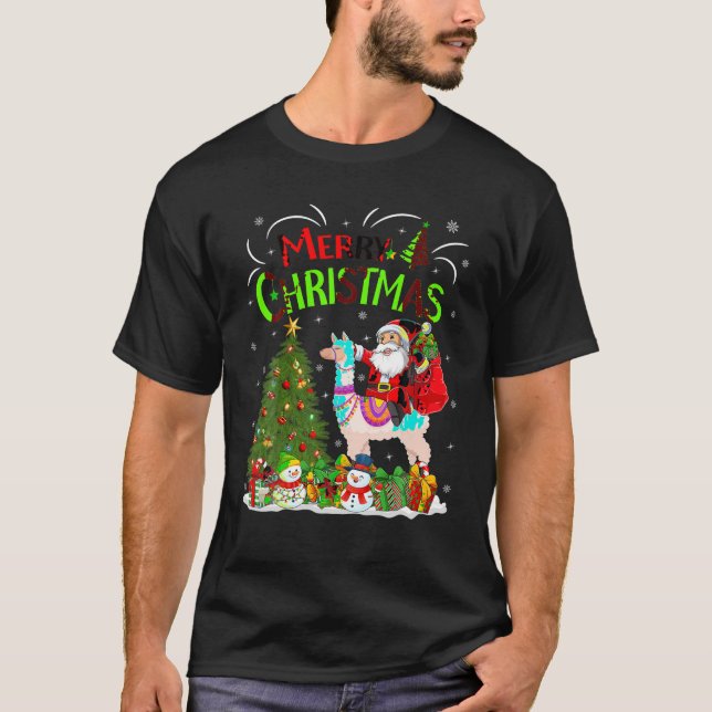 Camiseta Decoraciones navideñas iluminan Santa Riding Alpac (Anverso)