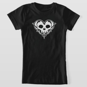 Camiseta decorativa del corazón del cráneo