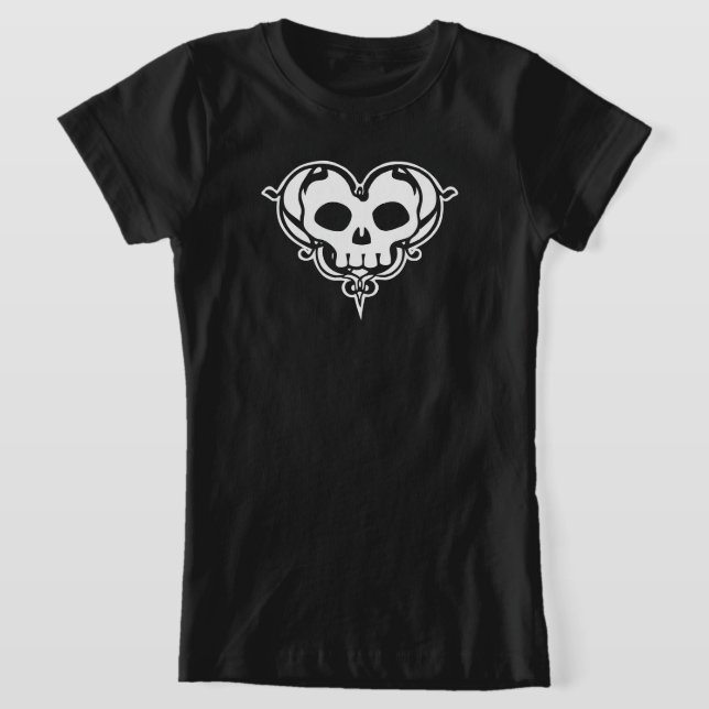 Camiseta decorativa del corazón del cráneo (Distribución)