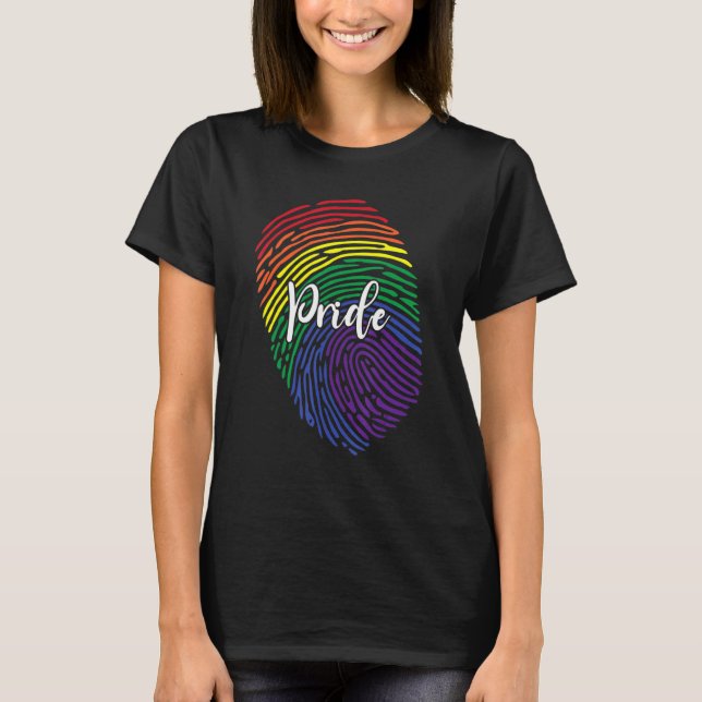 Camiseta Dedo Imprimir Dedo Lgbtq Bandera Arcoiris Hombres  (Anverso)