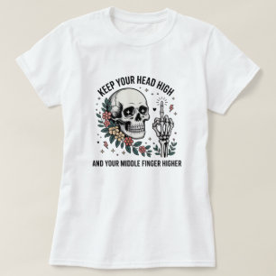 Camiseta Dedo Medio Cráneo Divertido   Flor Sarcás