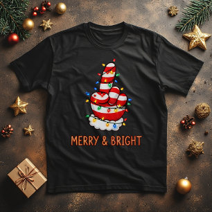 Camiseta Dedo Medio de Papá Noel Divertido en Luces de Navi