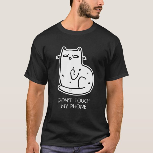 Camiseta Dedo medio del gato no toca mi teléfono divertido  (Anverso)