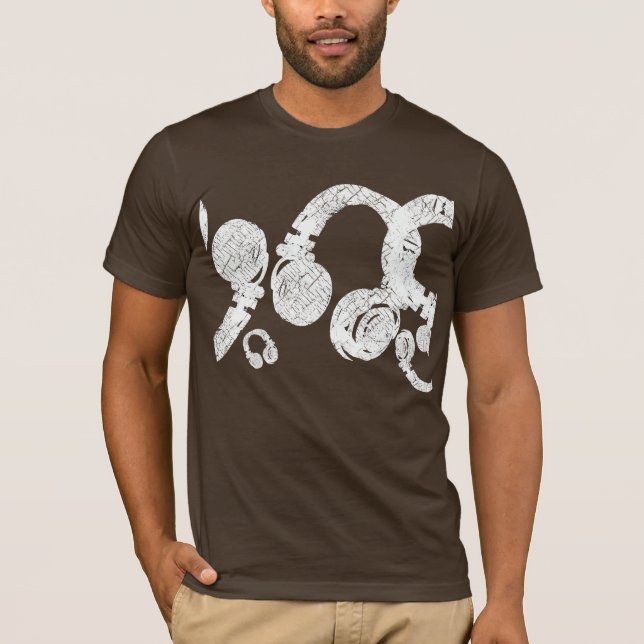 Camiseta deejay dj D.J cabeza/teléfonos blancos . inspirada (Anverso)