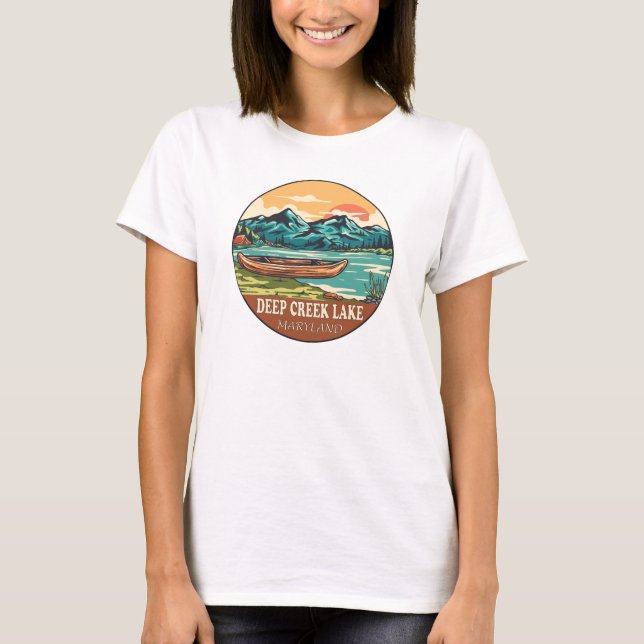 Camiseta Deep Creek Lake Maryland Emblema De Pesca En Bote (Anverso)