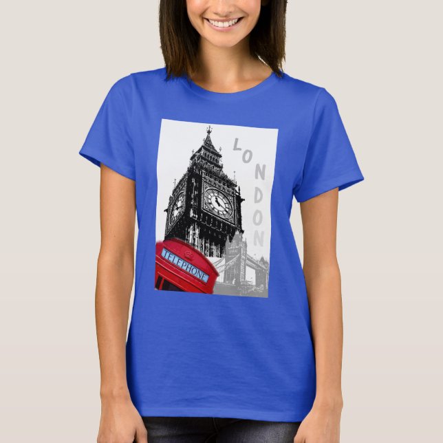 Camiseta Deep Royal Blue London Red Phone Box Big Ben (Anverso)