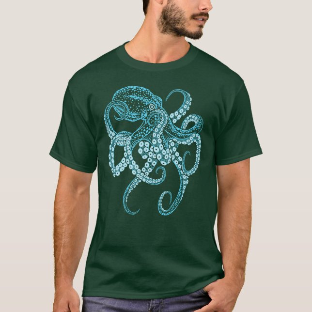 Camiseta Deepsea blue kraken octopus in combat stance vinta (Anverso)