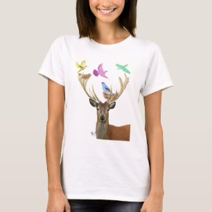 Camiseta Deer and Birds Nests Pastel Shades