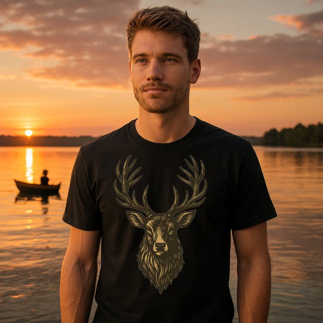 Camiseta Deer Antlers 18 Point Buck Woodcut Style (Subido por el creador)