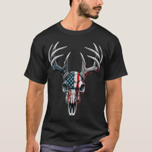 Camiseta Deer blanco cazando bandera estadounidense en la b