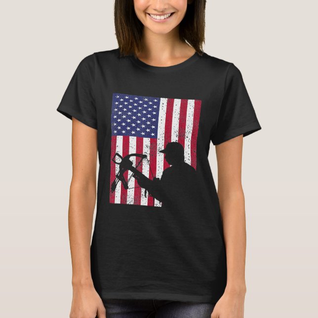 Camiseta Deer Bow Hunt Hunt Whitetail Tee American Flag 2 (Anverso)