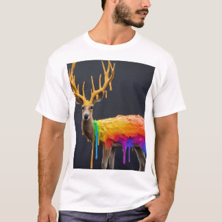 Camiseta "Deer con diseño de goteo de arcoiris: audaz y art