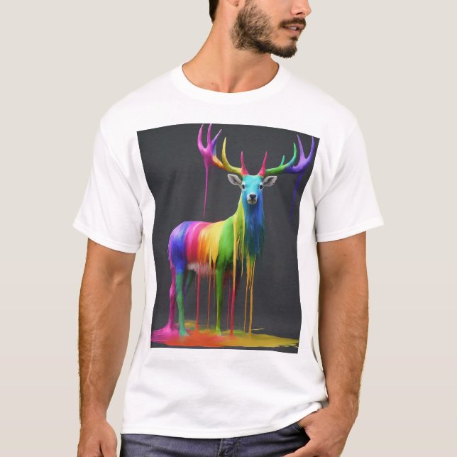 Camiseta "Deer con diseño de pintura con arco iris" (Anverso)