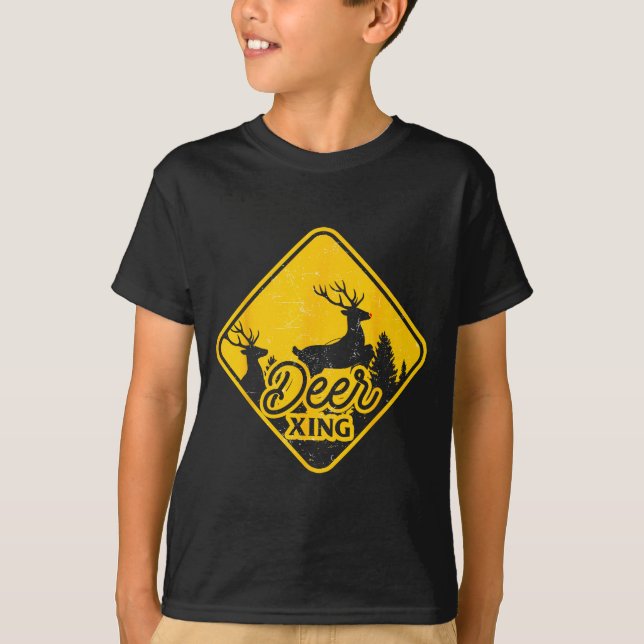Camiseta Deer Crossing Sign Christmas Xing Reindeer Funny M (Anverso)