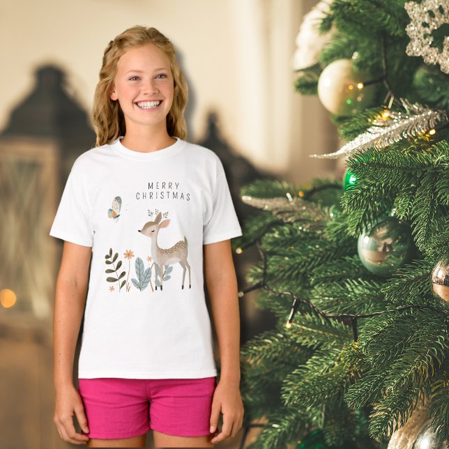 Camiseta Deer de acuarela minimalista y mariposa (Subido por el creador)