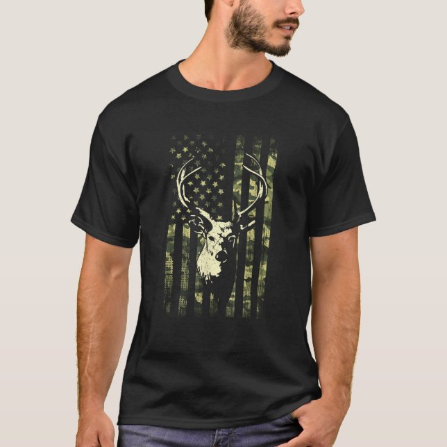 Camiseta Deer de cola blanca cazando camufla de la bandera  (Anverso)