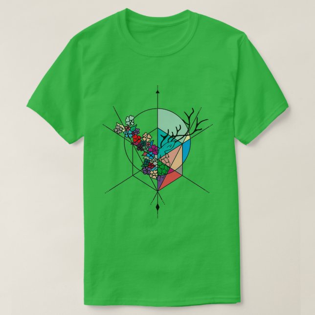 Camiseta Deer de flores simétricas (Diseño del anverso)