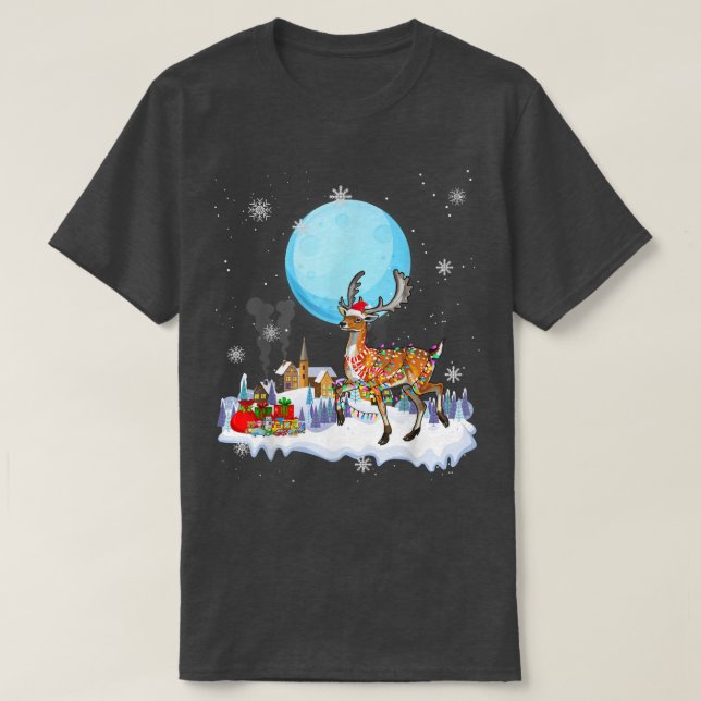 Camiseta Deer Dog Cute Christmas Lights Lover Tee  (Diseño del anverso)