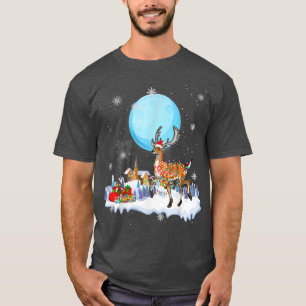 Camiseta Deer Dog Cute Christmas Lights Lover Tee 