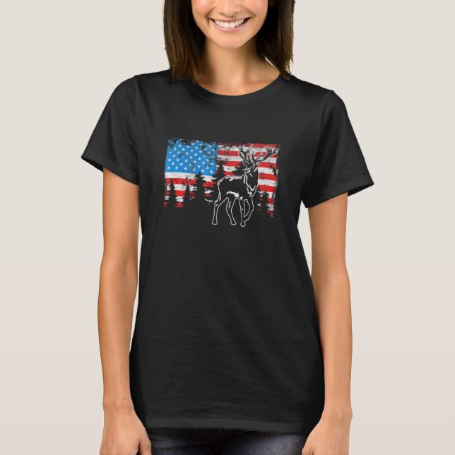 Camiseta Deer Elk Caza Bandera Estadounidense Usa Pro Hunte (Anverso)