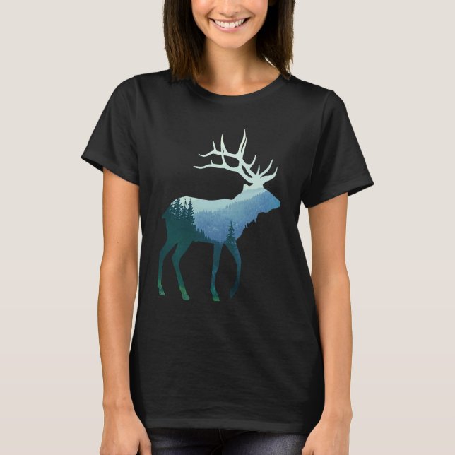 Camiseta Deer Elk Double Exposure Surreal Wildlife Animal (Anverso)