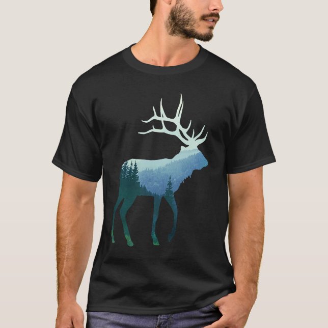 Camiseta Deer Elk Double Exposure Surreal Wildlife Animal (Anverso)