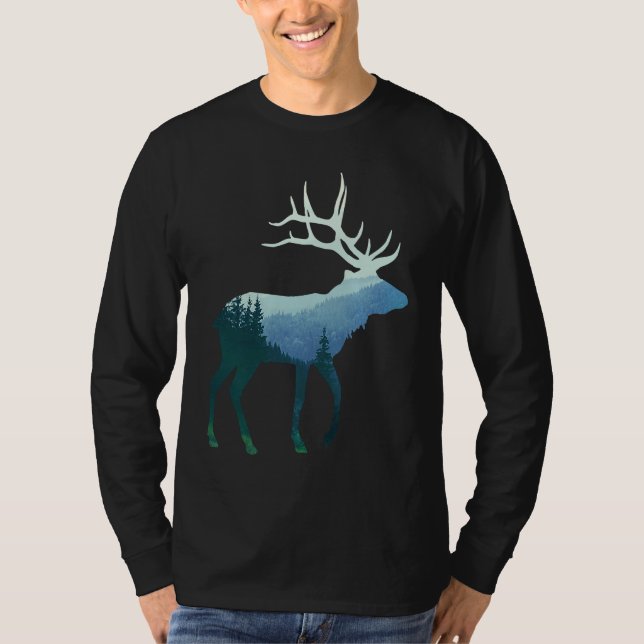 Camiseta Deer Elk Double Exposure Surreal Wildlife Animal (Anverso)
