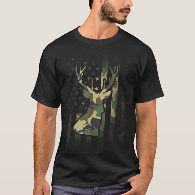 Camiseta Deer Elk Gift Camo Bandera Americana Ejército de E (Anverso)