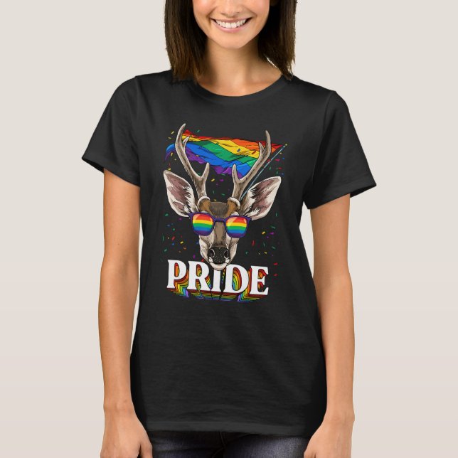 Camiseta Deer Gay Pride Lgbt Bandera Arcoiris Gafas De Sol  (Anverso)