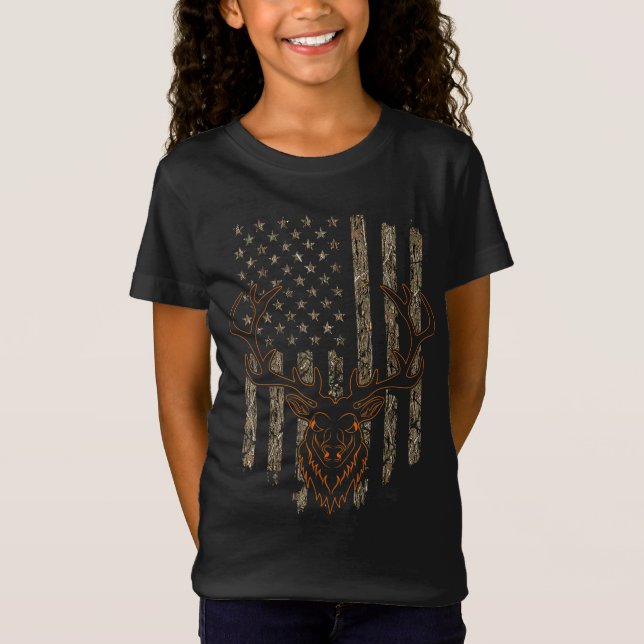 Camiseta Deer Hunter American Flag Tree Camouflage Deer Hun (Anverso)