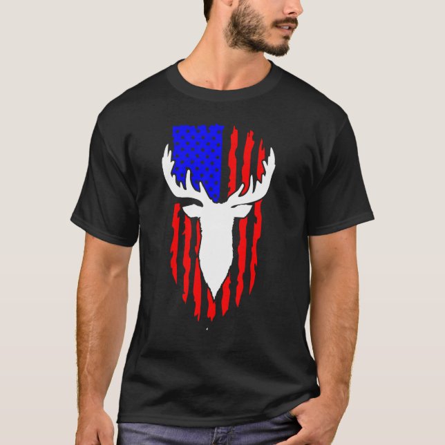 Camiseta Deer Hunting American Flag 4th of July Patriotic U (Anverso)