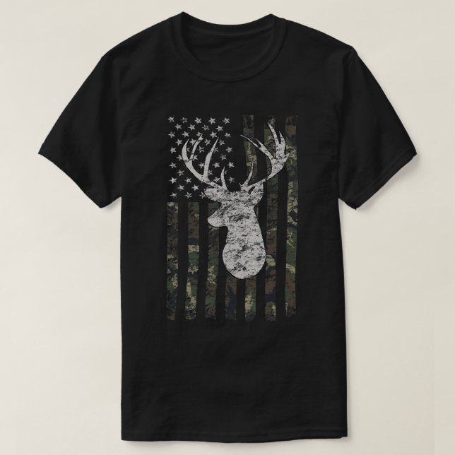 Camiseta Deer Hunting Camo American Flag  (Diseño del anverso)