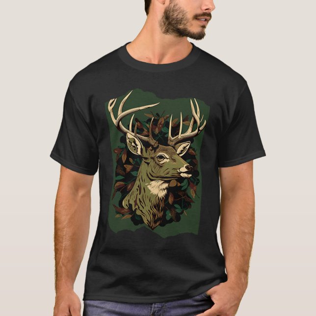 Camiseta Deer Hunting Green Brown Camo Camouflage Artwork (Anverso)