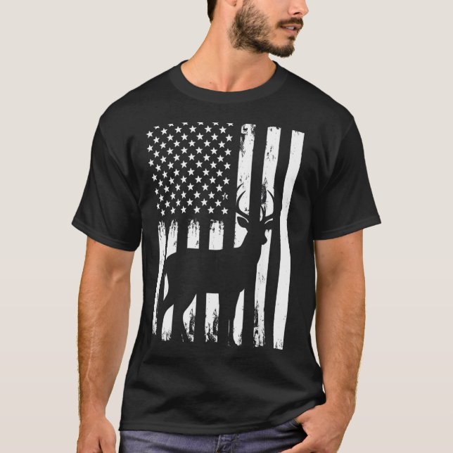 Camiseta Deer Hunting Hunter Camo Usa American Flag Patriot (Anverso)