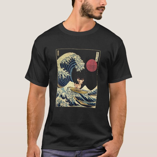 Camiseta Deer Kanagawa Wave Funny Surf Animal (Anverso)