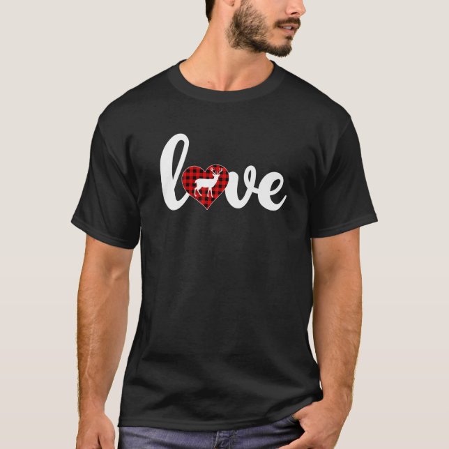 Camiseta Deer Lover Buffalo Plaid Love Deer Valentine's Day (Anverso)