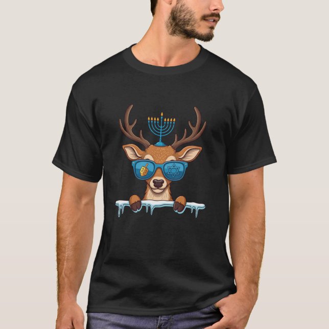 Camiseta Deer Menorah Dreidel Mujeres judías Hanukkah hombr (Anverso)