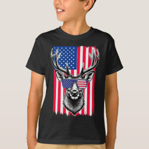 Camiseta Deer Patriótico Usando gafas de sol de bandera est