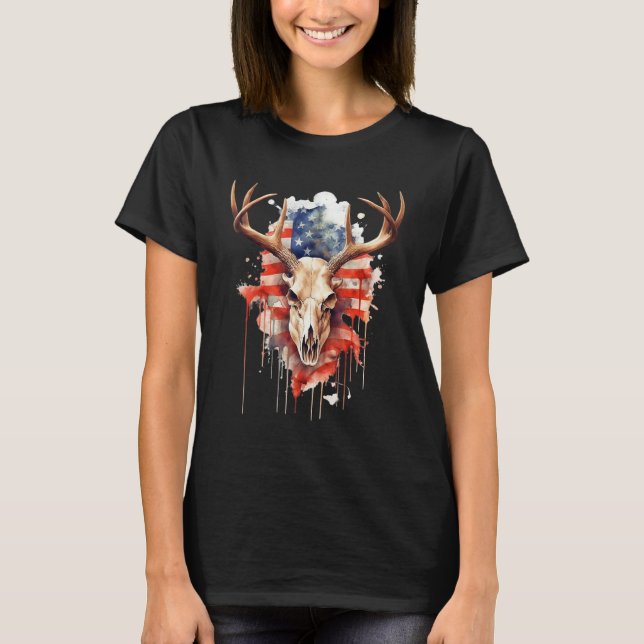 Camiseta Deer Skull With USA Flag For Proud American Deer H (Anverso)