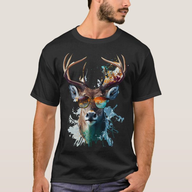 Camiseta Deer sunglasses vacation sun nature forest hiking (Anverso)