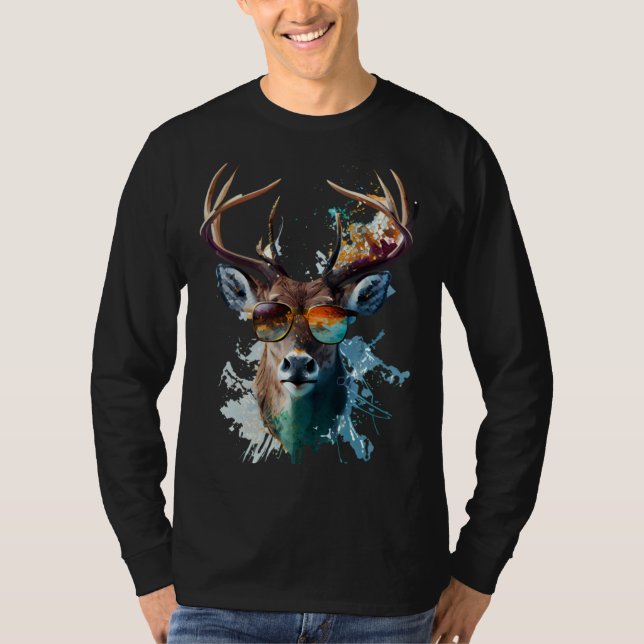 Camiseta Deer sunglasses vacation sun nature forest hiking (Anverso)