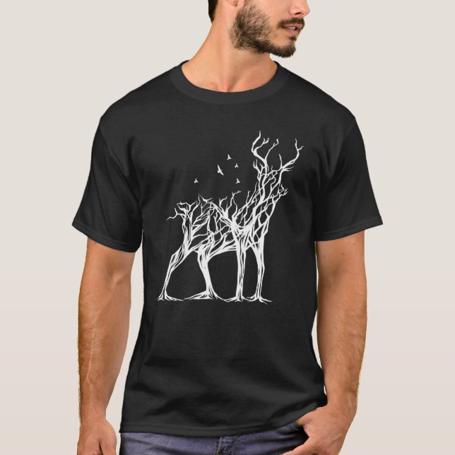 Camiseta Deer Tree Deer Antlers Black Forest Deer Motif (Anverso)