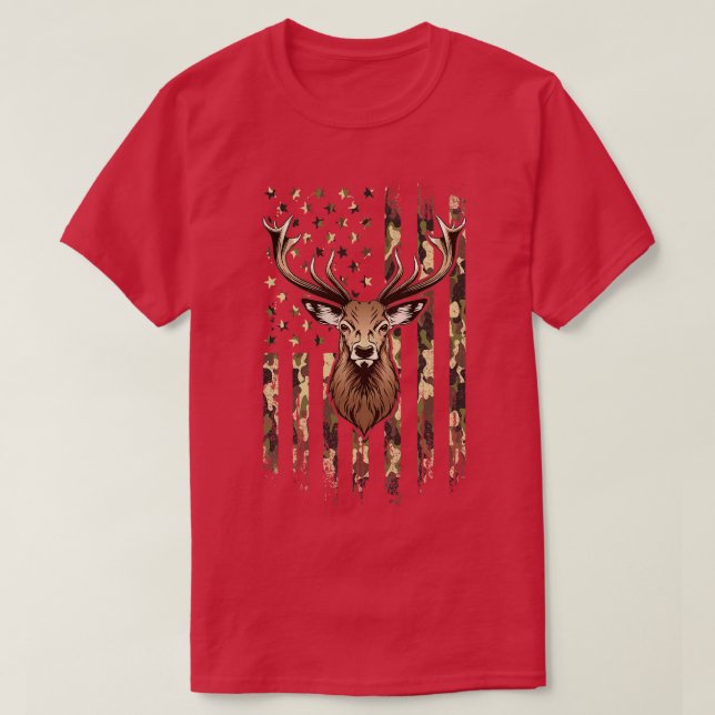 Camiseta Deer Whitetail Buck American Camo Bandera estadoun (Diseño del anverso)
